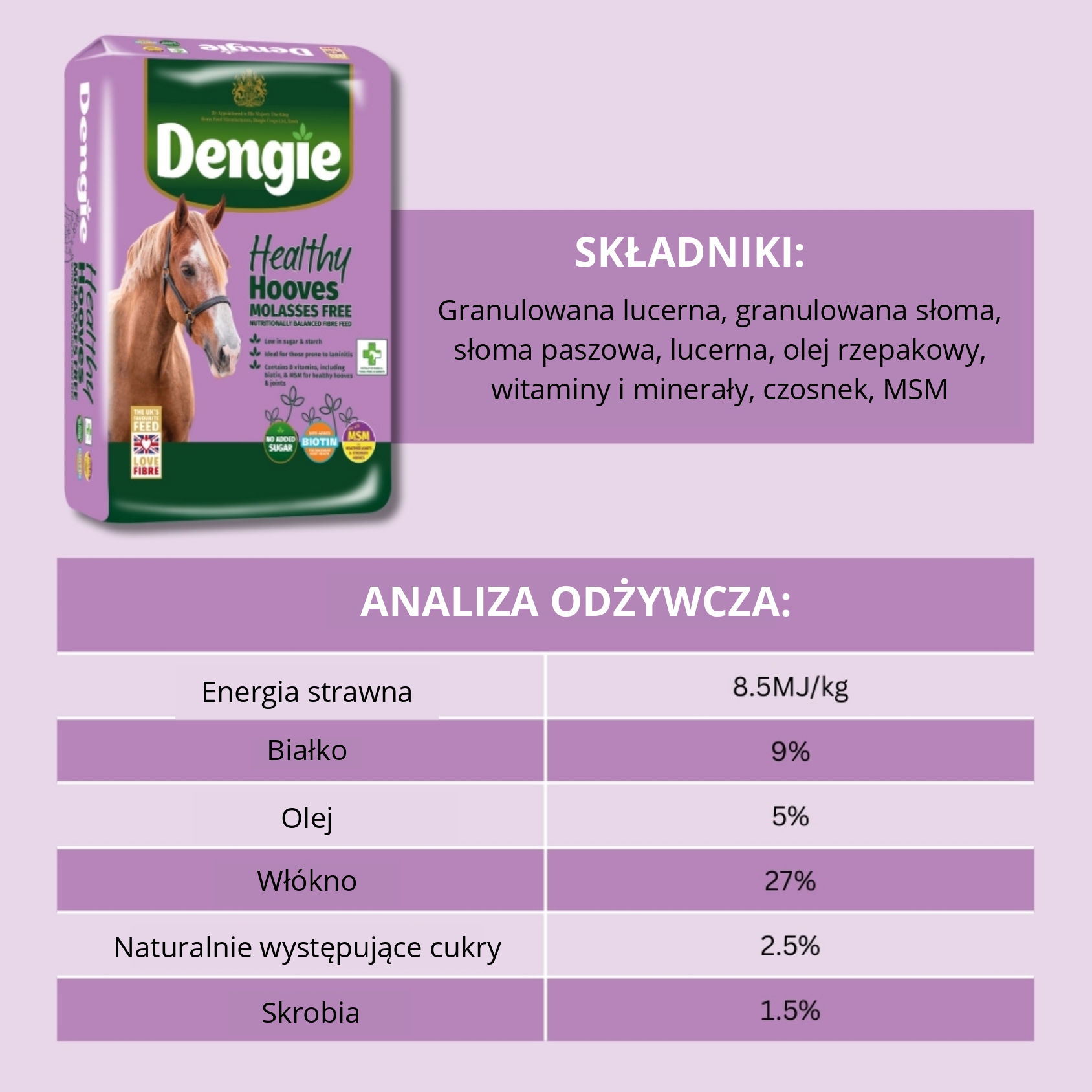 Dengie Healthy Hooves Molasses Free z MSM 20kg - sieczka dla koni z dodatkiem biotyny - obrazek 5