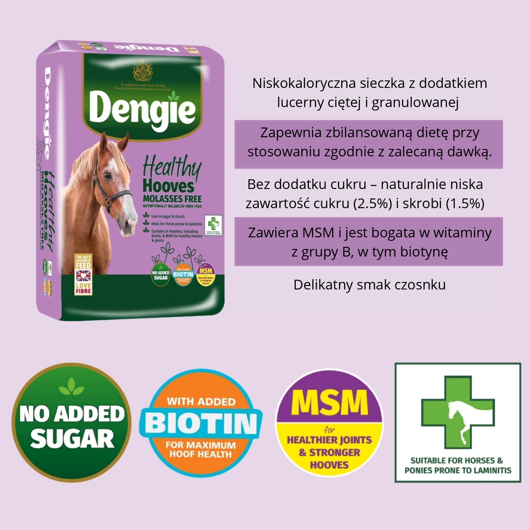 Dengie Healthy Hooves Molasses Free z MSM 20kg - sieczka dla koni z dodatkiem biotyny - obrazek 6