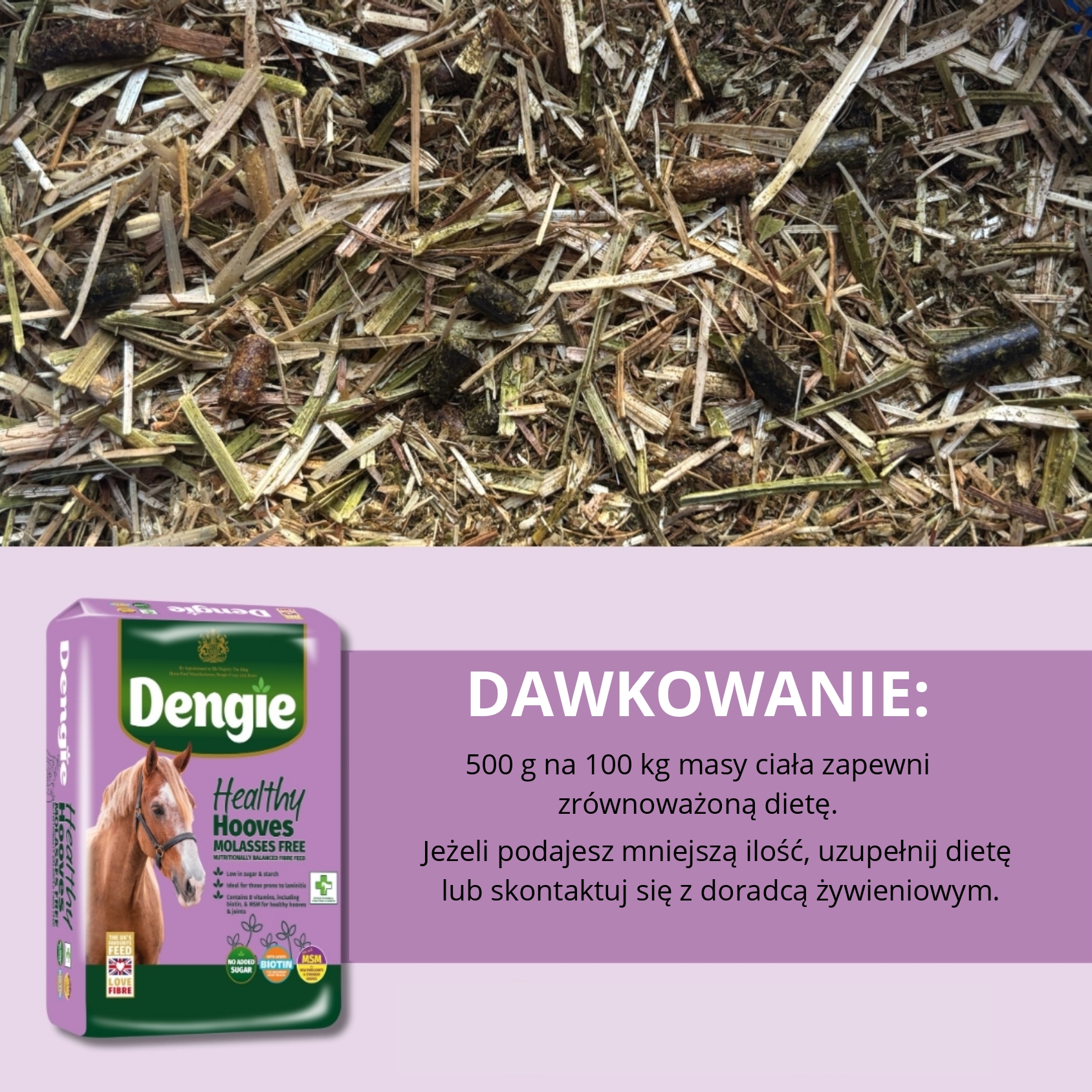 Dengie Healthy Hooves Molasses Free z MSM 20kg - sieczka dla koni z dodatkiem biotyny - obrazek 4